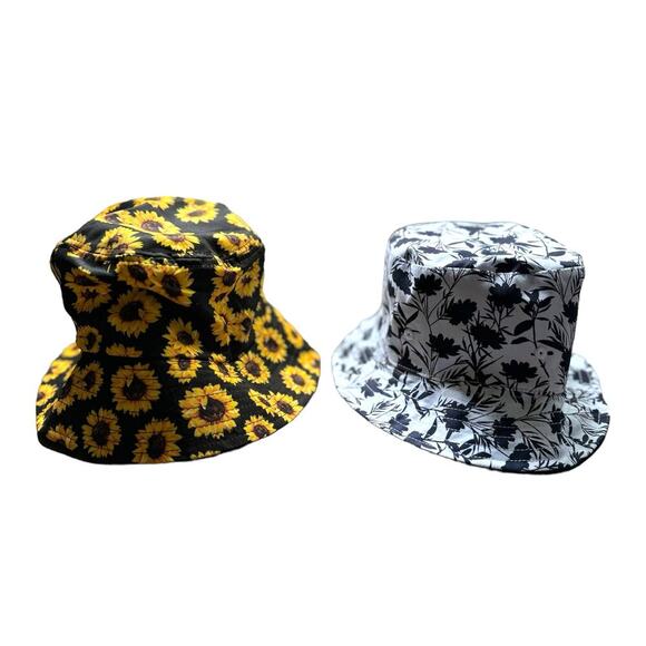 Steve Madden Navy White Floral Bucket Hat AND Sunflower Summer Bucket Hat Unisex - Picture 1 of 6